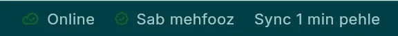 KulHisab's status bar: online, everything saved